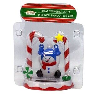 Swinging Snowman Solar Powered Christmas House Candy Canes Sun NEW Package MINT